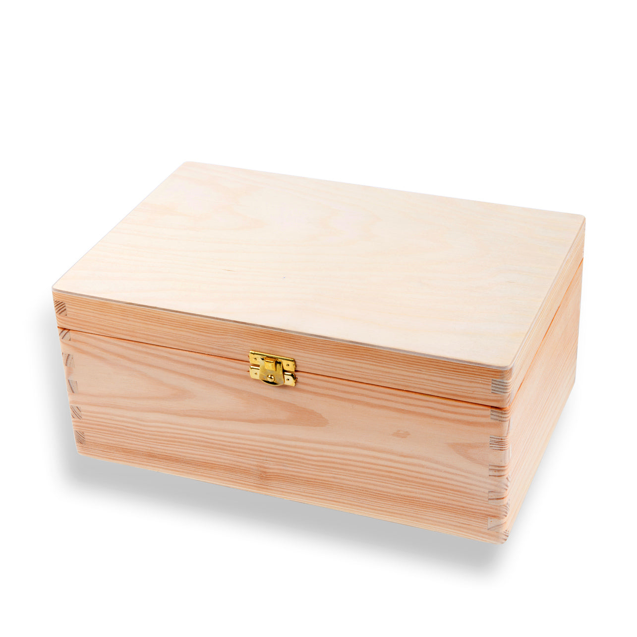 Wooden box with a gold latch on a white background