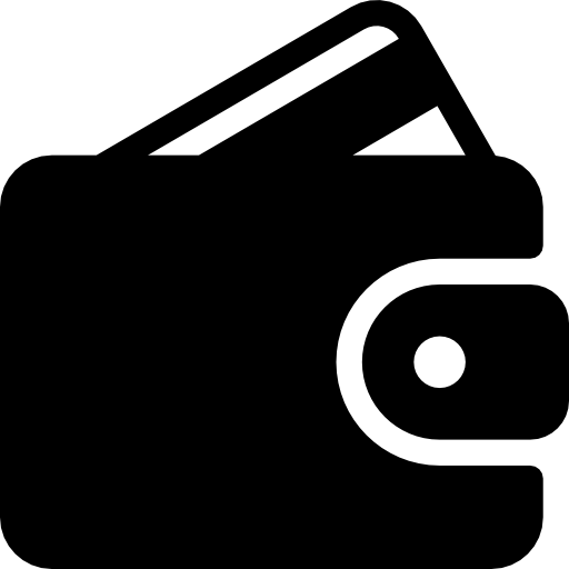 Black silhouette of a wallet with a card on a white background